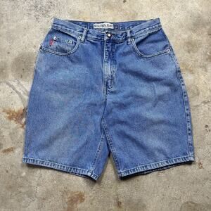 Vintage 90s Bugle Boy Blue Denim Skater Jean Shorts Size 33